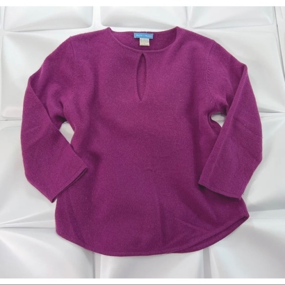 White +Warren  Womens Sz L Purple 100% CASHMERE Keyhole Neck Sweater - Picture 1 of 6